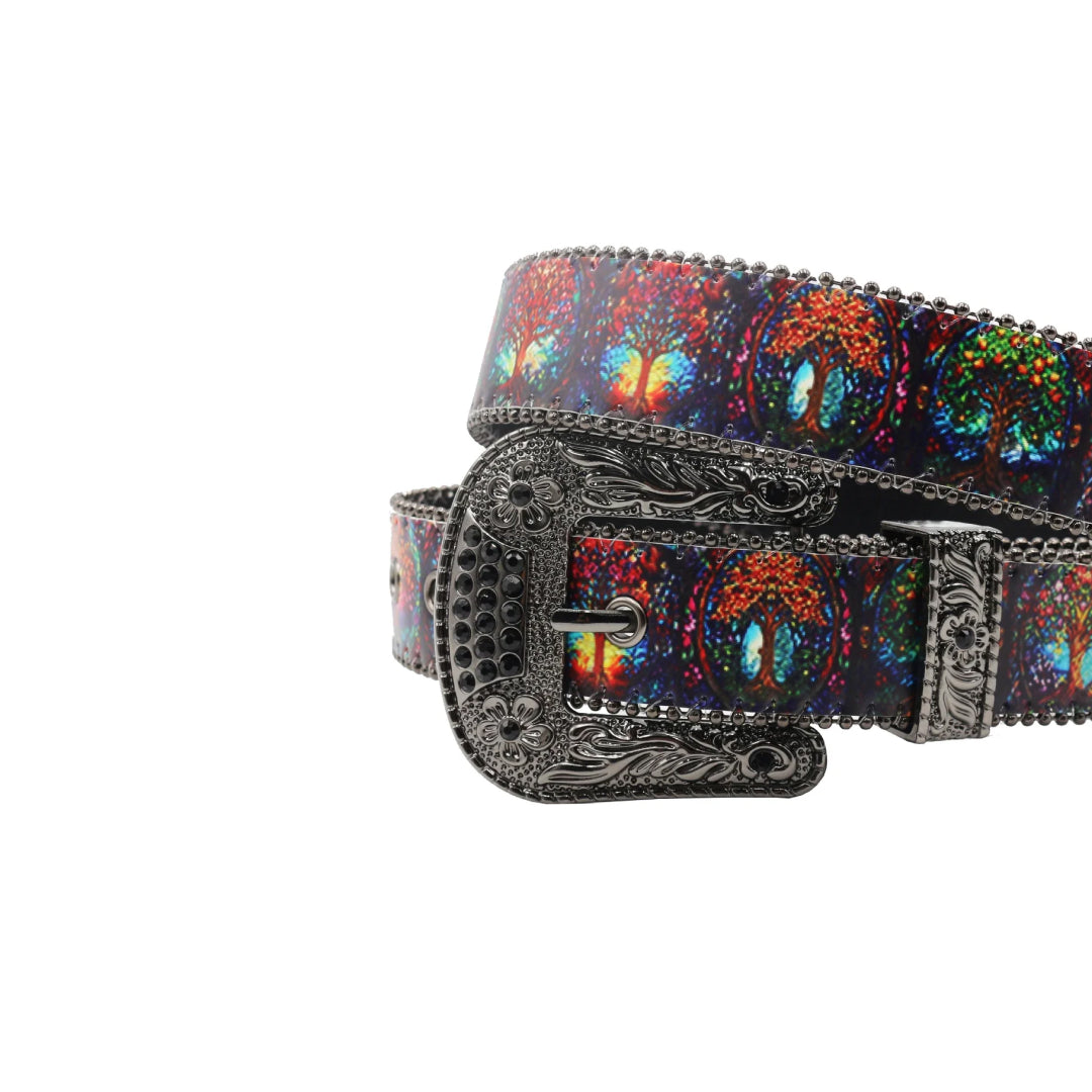 Wide buckle colorful tress black studded rhinestone belt – Rhinestone Belt Shop