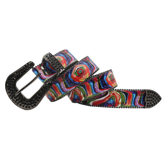 Rainbow Strap With Steel Buckle Rhinestone Belt
