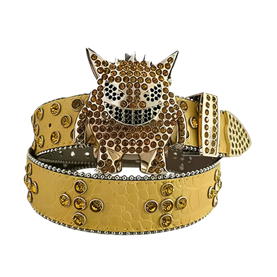 Monster buckle yellow strap crystal studded rhinestone belt – Rhinestone Belt Shop
