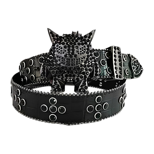 Monster buckle black strap crystal studded rhinestone belt – Rhinestone Belt Shop