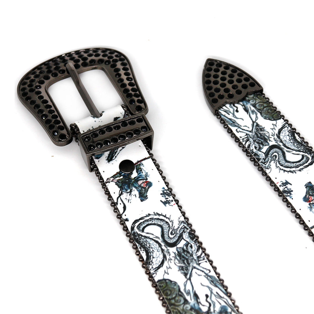 Engraved Buckle Halloween Decoration Black Shiny Rhinestone Belt