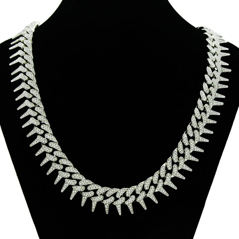 20mm Gothic Thorns full rhinestone Miami Cuban chain necklace with luxury sparkling design for men and women – Rhinestone Belt Shop