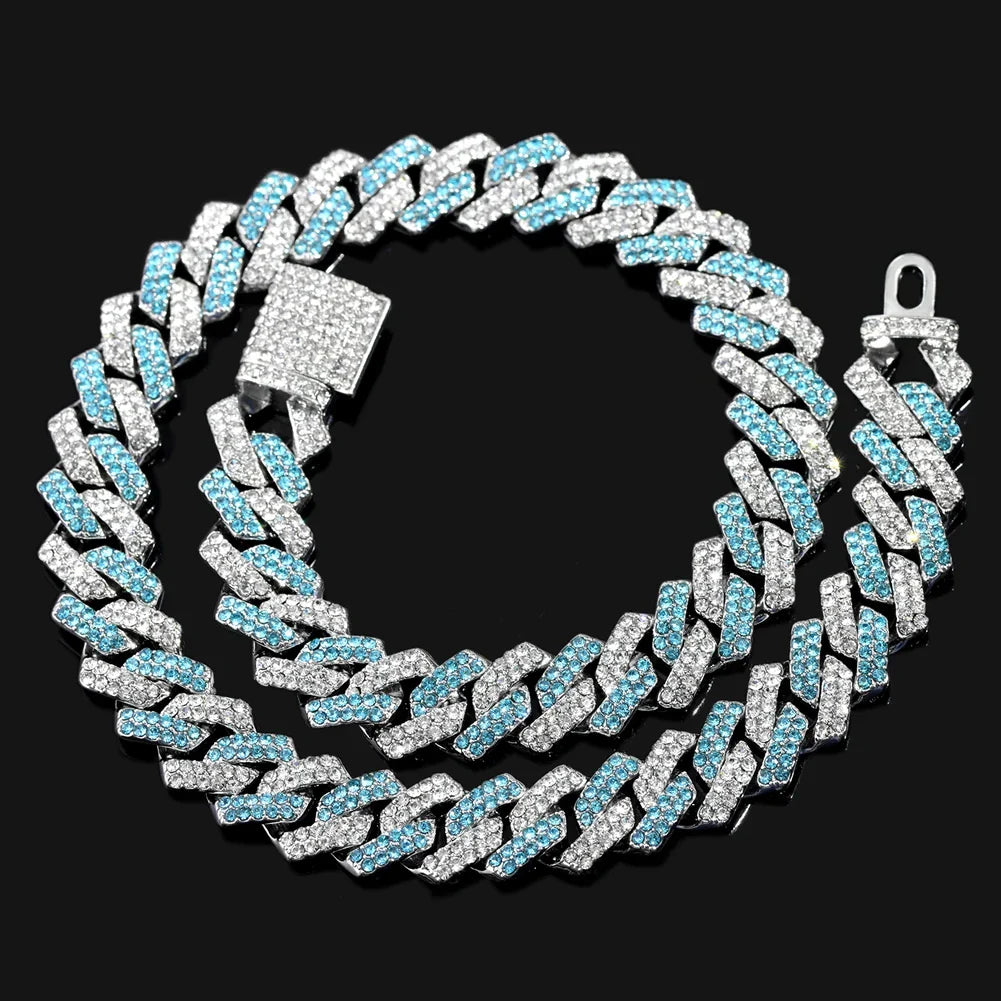 14mm hip hop Cuban link chain fully iced with rhinestones