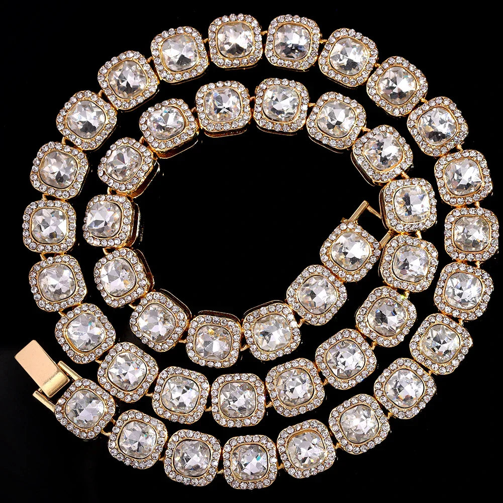 Crystal zircon iced out Cuban link chain necklace with luxury sparkle – Rhinestone Belt Shop