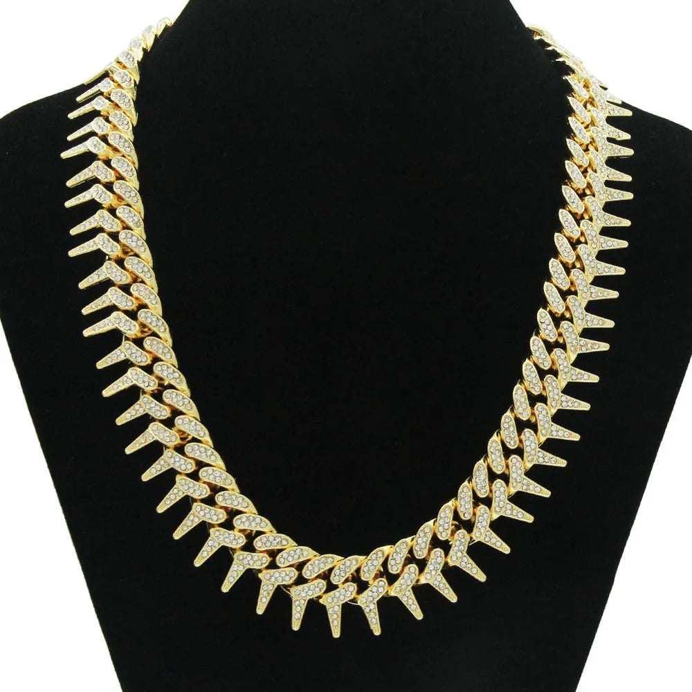 20mm Gothic Thorns full rhinestone Miami Cuban chain necklace with luxury sparkling design for men and women – Rhinestone Belt Shop