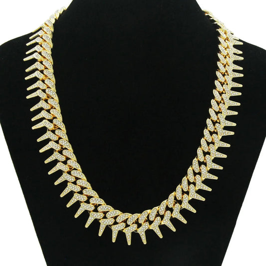 20mm Gothic Thorns full rhinestone Miami Cuban chain necklace with luxury sparkling design for men and women – Rhinestone Belt Shop