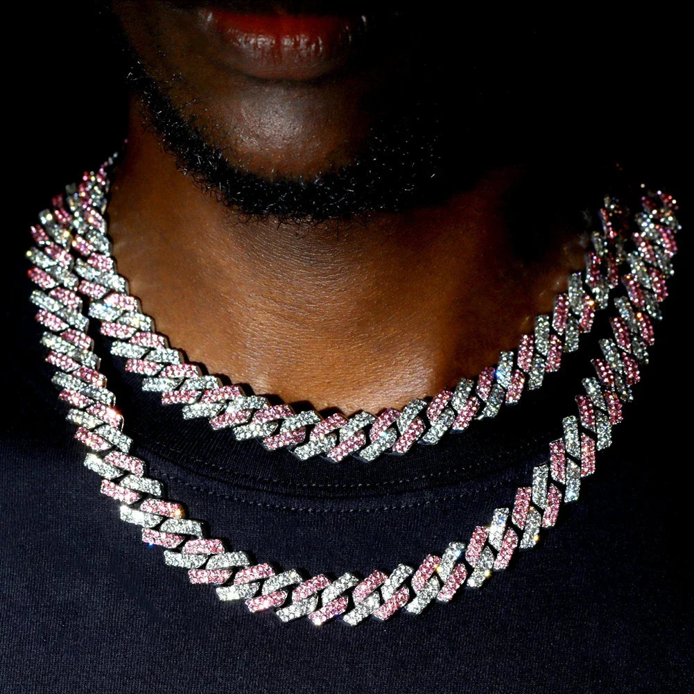 14mm hip hop Cuban link chain fully iced with rhinestones