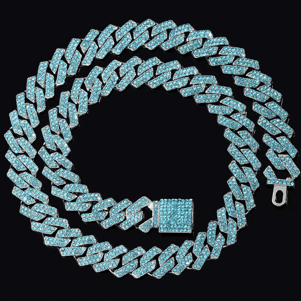 14mm hip hop Cuban link chain fully iced with rhinestones