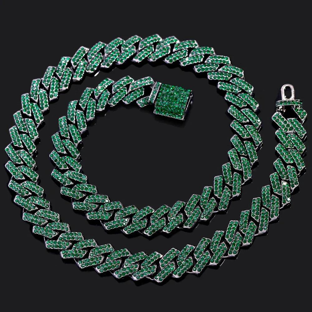 14mm hip hop Cuban link chain fully iced with rhinestones
